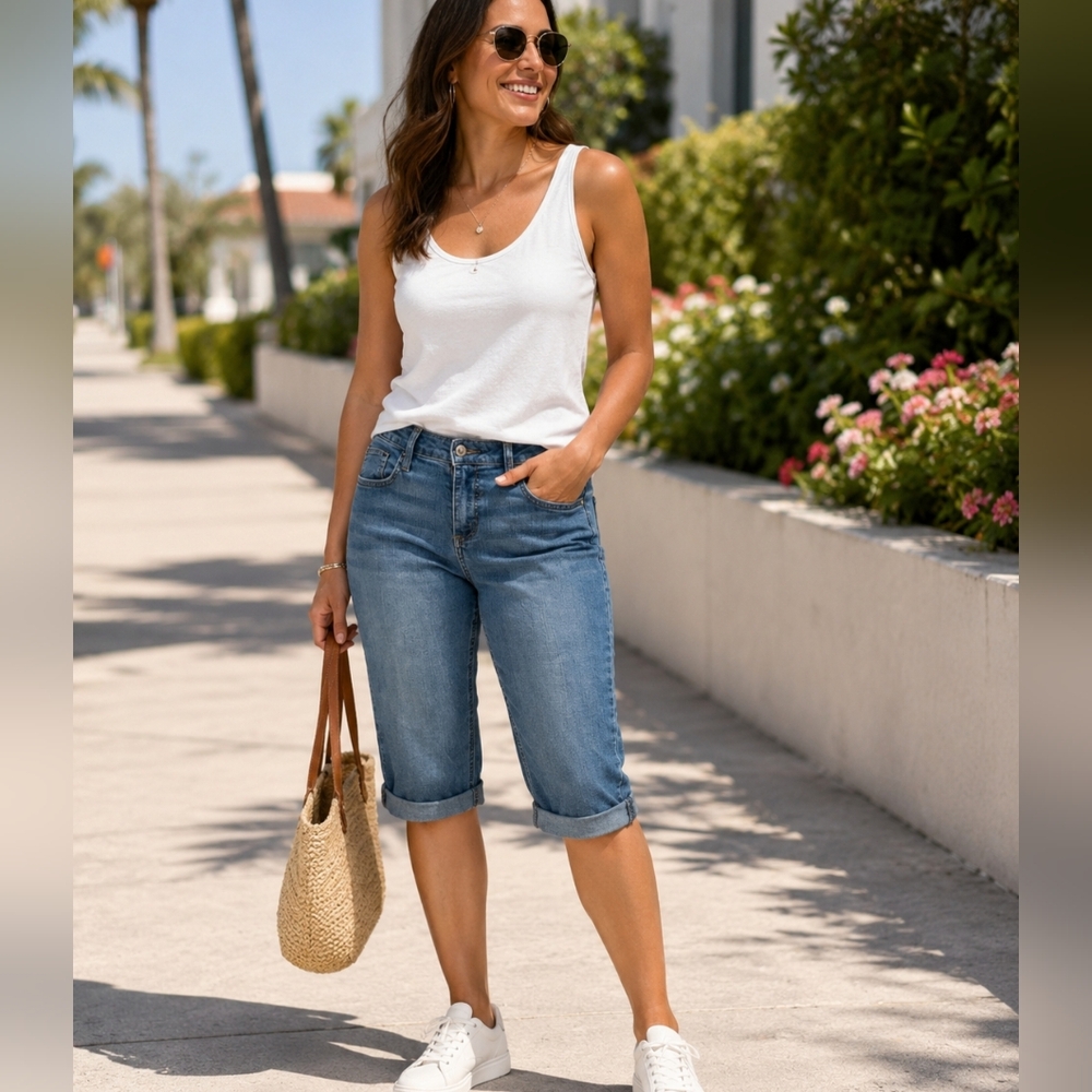 Merona Crop Short Bermuda capri  Size 4 R Denim 5 pockets Used women's summer